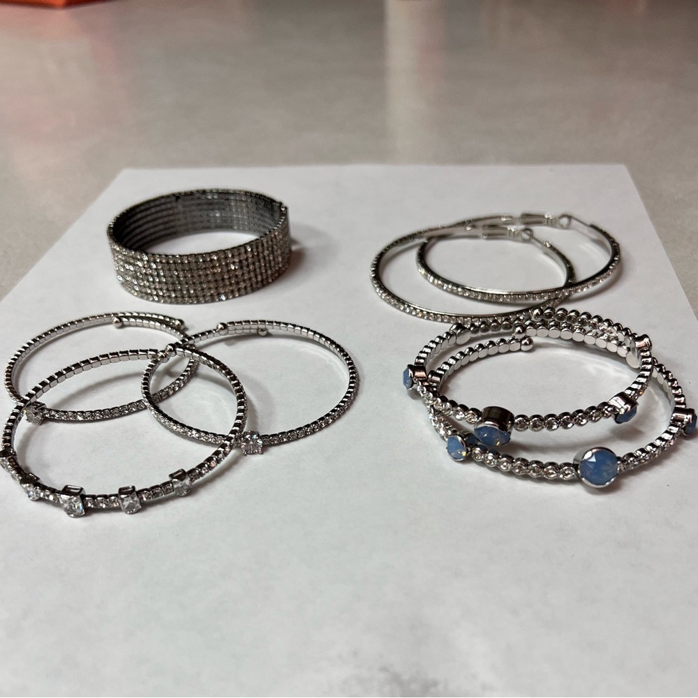 Silver Bracelet and Hoop Earring Set